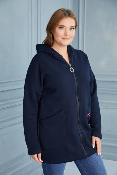 Plus size long hooded sweatshirt - Dark Blue