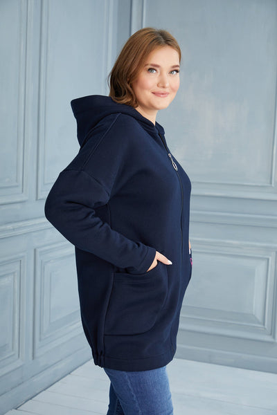 Plus size long hooded sweatshirt - Dark Blue