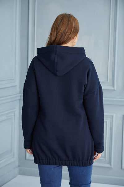 Plus size long hooded sweatshirt - Dark Blue