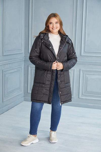 Plus size lightweight long jacket with side zips