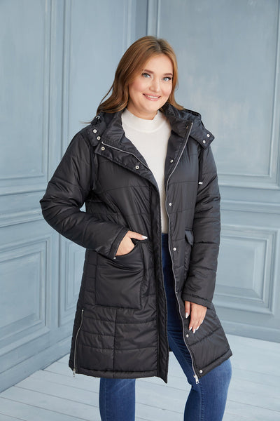 Plus size lightweight long jacket with side zips