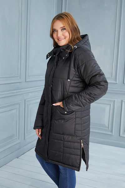 Plus size lightweight long jacket with side zips