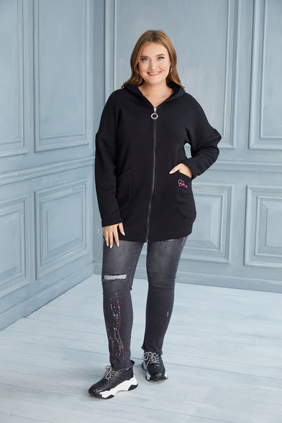 Plus size long hooded sweatshirt - Black