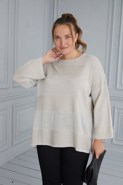 Knit blouse with delicate stripes - beige