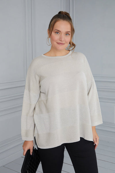 Knit blouse with delicate stripes - beige