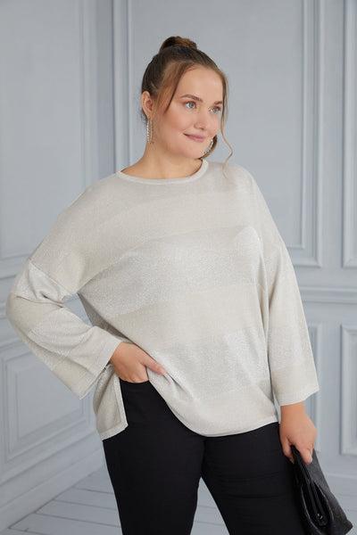 Knit blouse with delicate stripes - beige