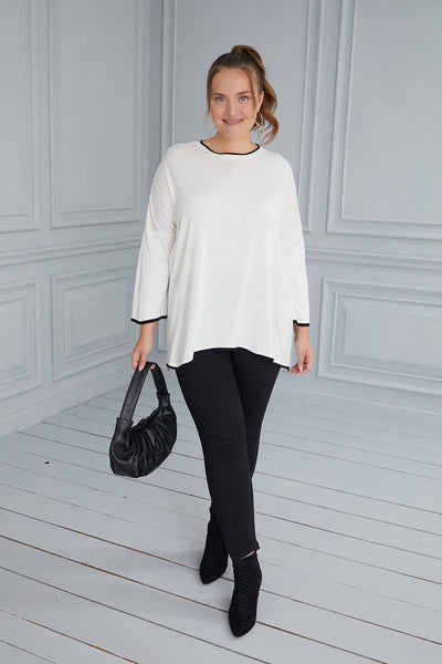 Maxi Blouse Knitting Contrast - White