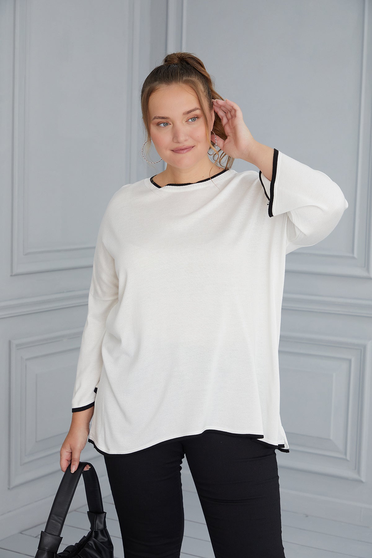 Maxi Blouse Knitting Contrast - White