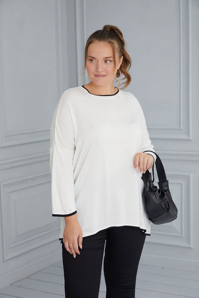 Maxi Blouse Knitting Contrast - White