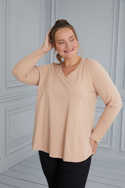 Maxi V-neck blouse - beige