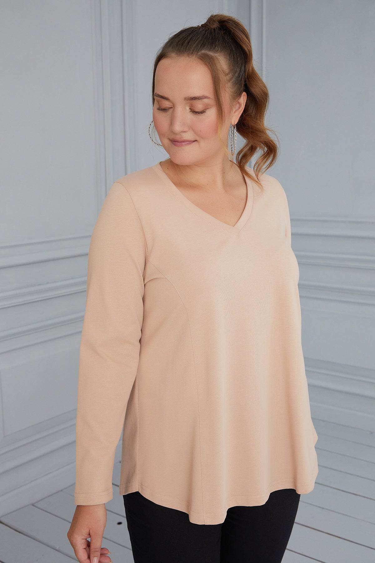 Maxi V-neck blouse - beige