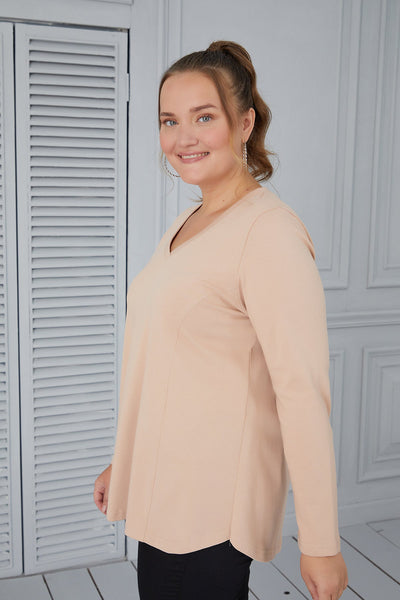 Maxi V-neck blouse - beige