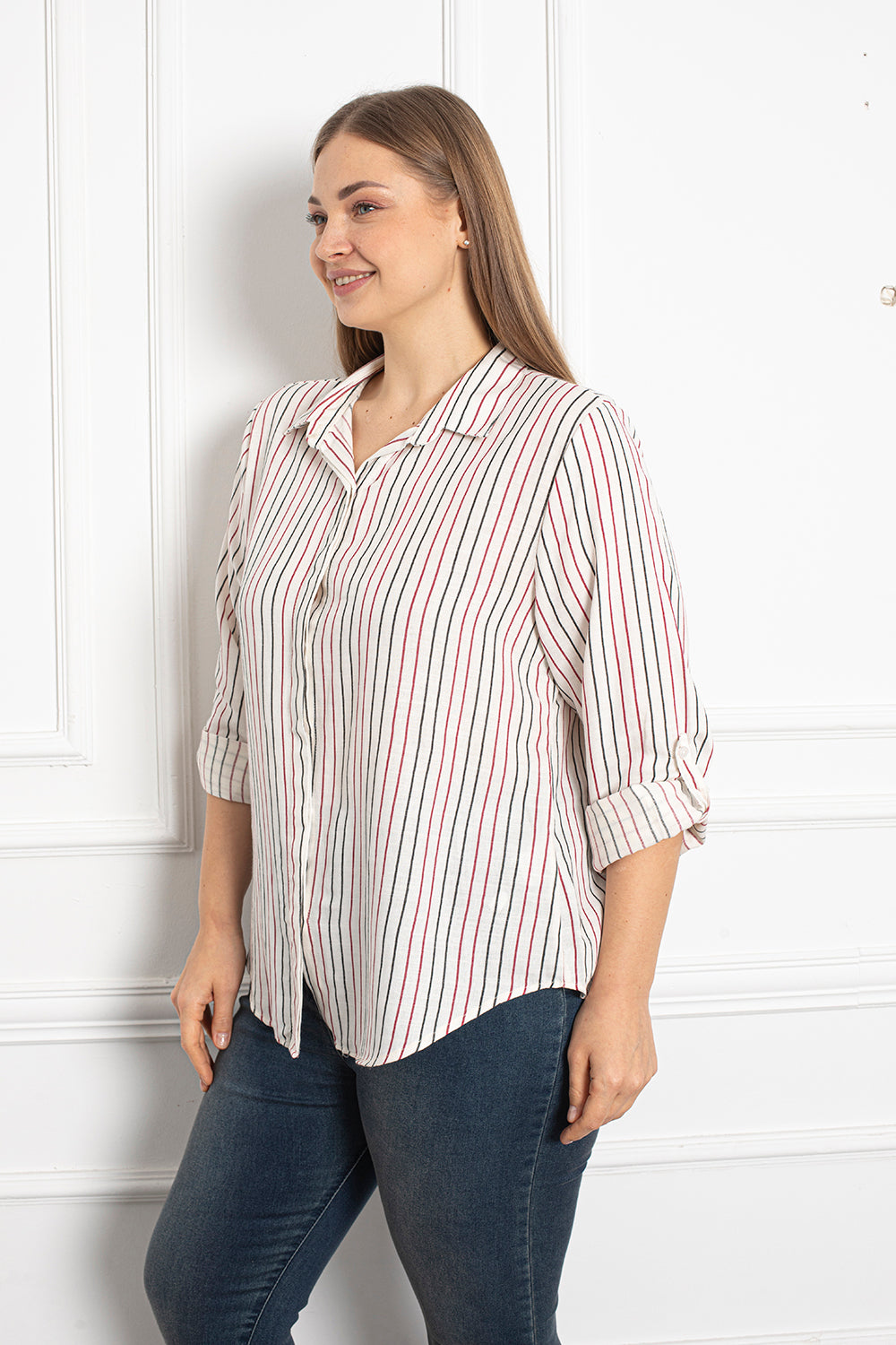 Striped viscose shirt - Red