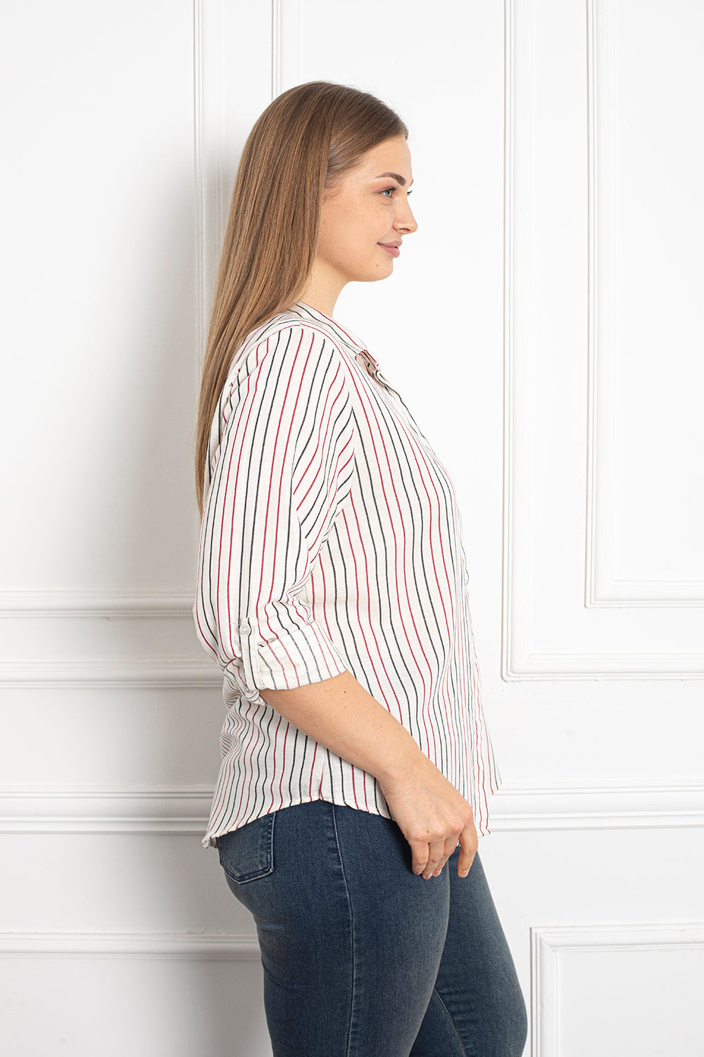 Striped viscose shirt - Red