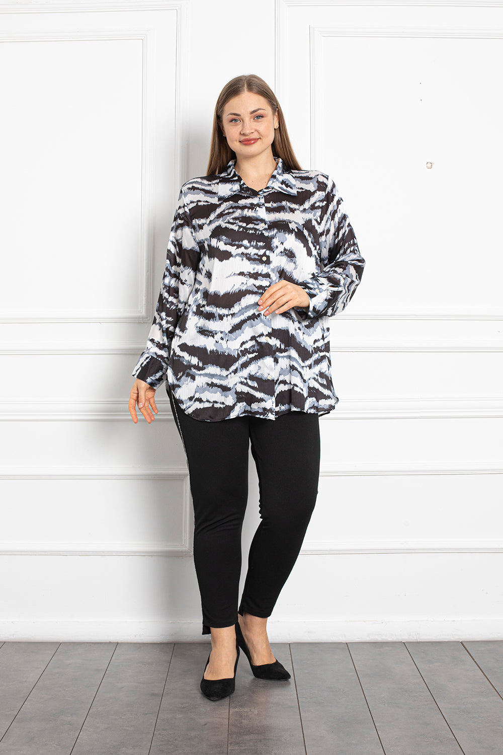 Maxi satin shirt luxury - figures graphite