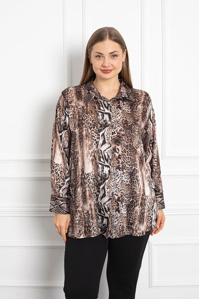 Maxi satin shirt luxury - animal print