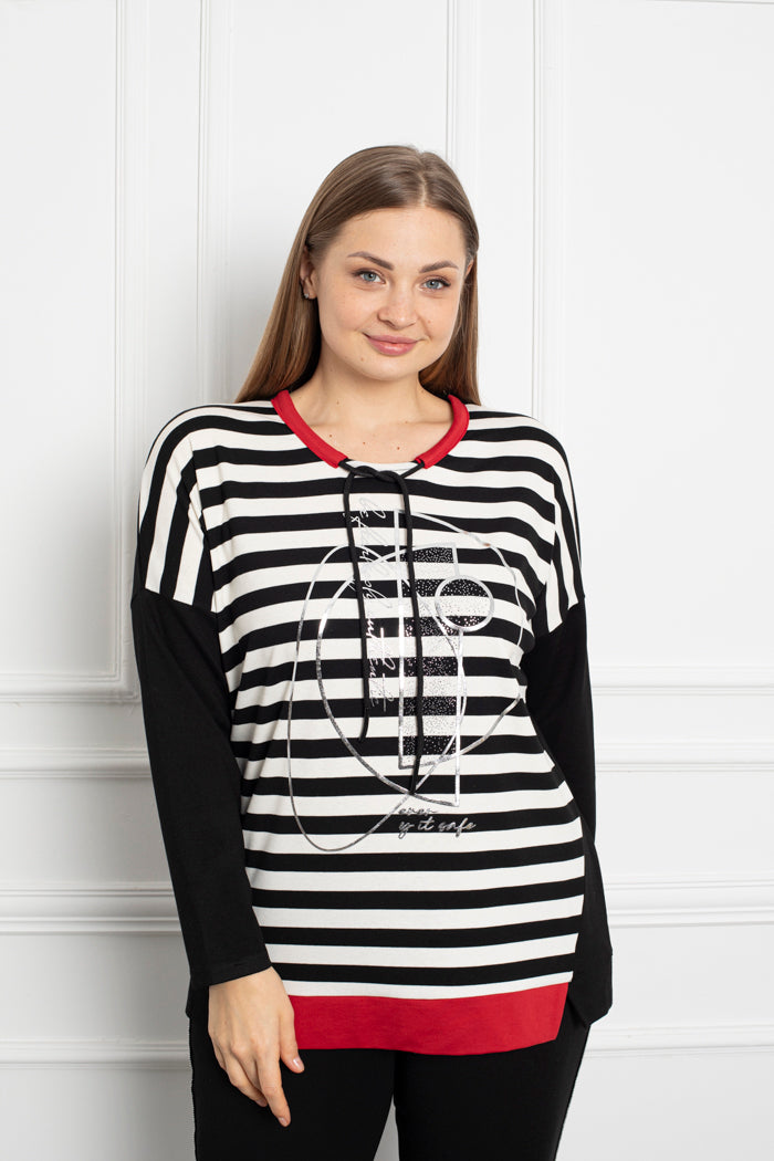 Striped blouse with ties in large Sizei