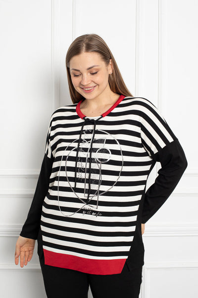 Striped blouse with ties in large Sizei