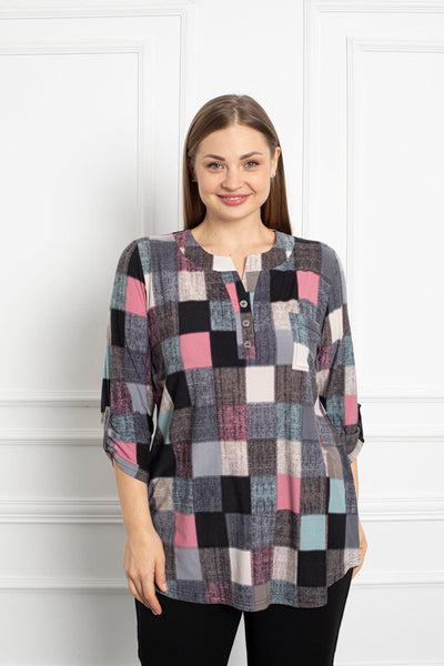 Maxi shirt with buttons - squares