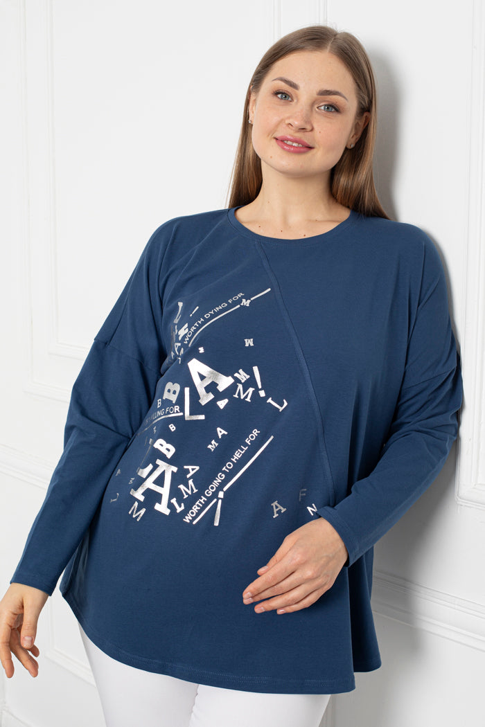 Cotton tunic with silver print