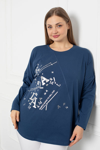 Cotton tunic with silver print