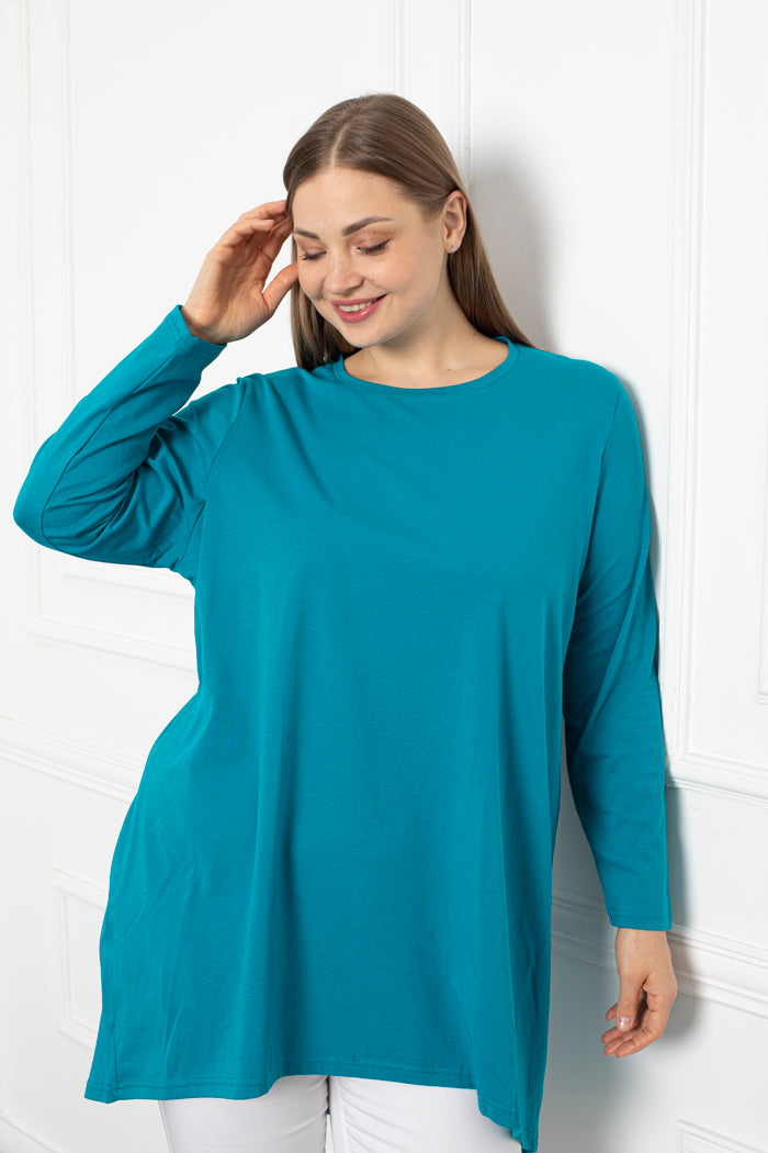 Cotton Tunic Long Sleeve Basic - Turquoise