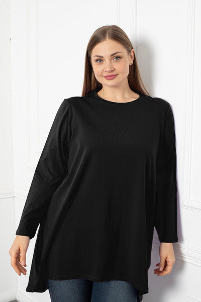 Cotton Tunic Long Sleeve Basic - Black