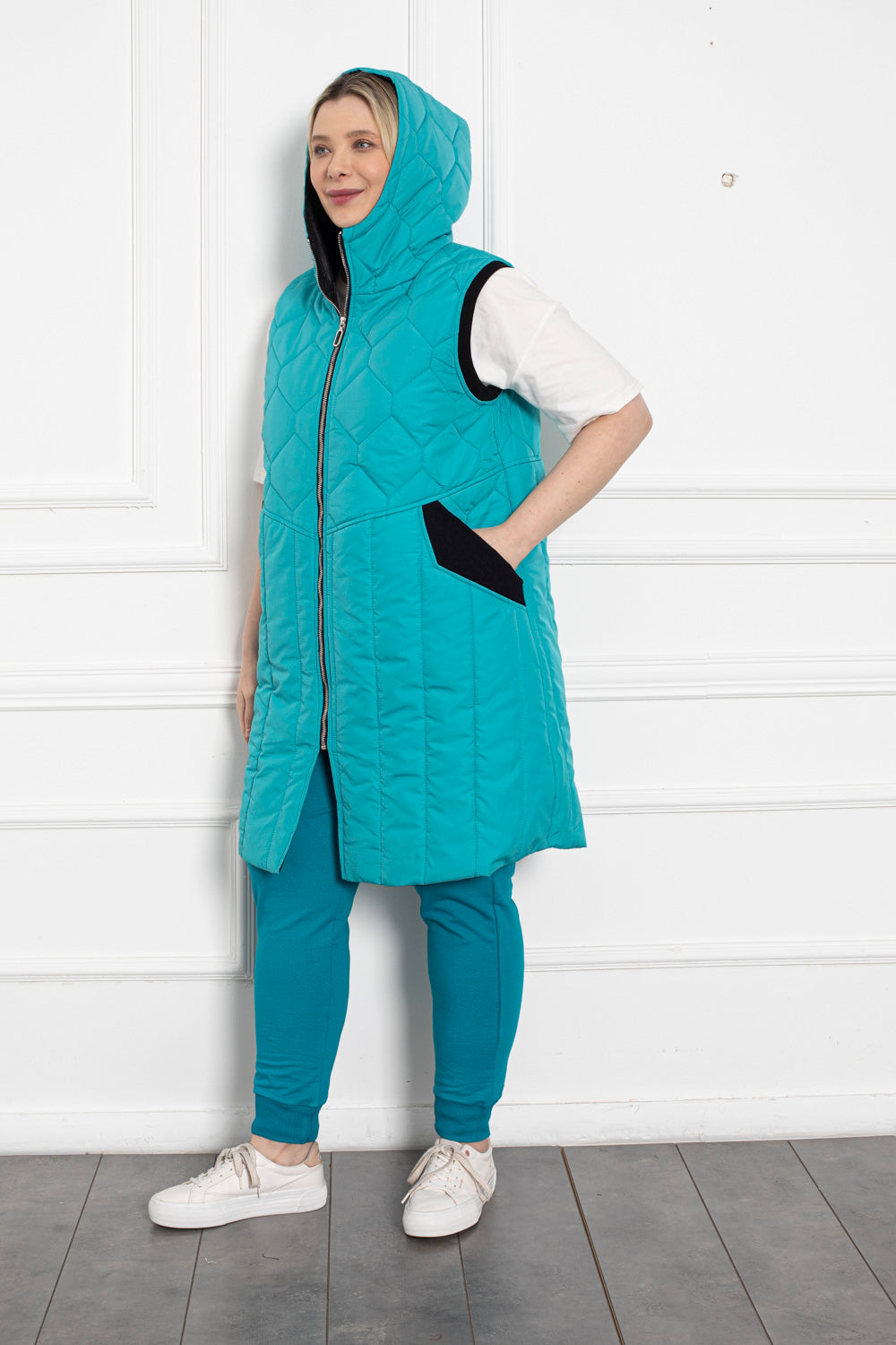 Spring hooded vest - Turquoise