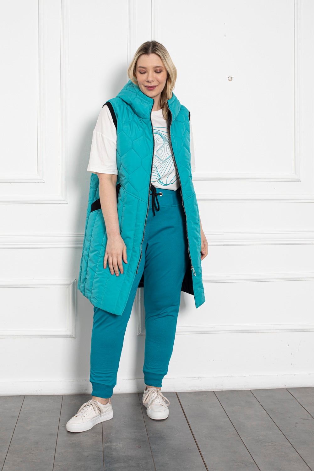 Spring hooded vest - Turquoise