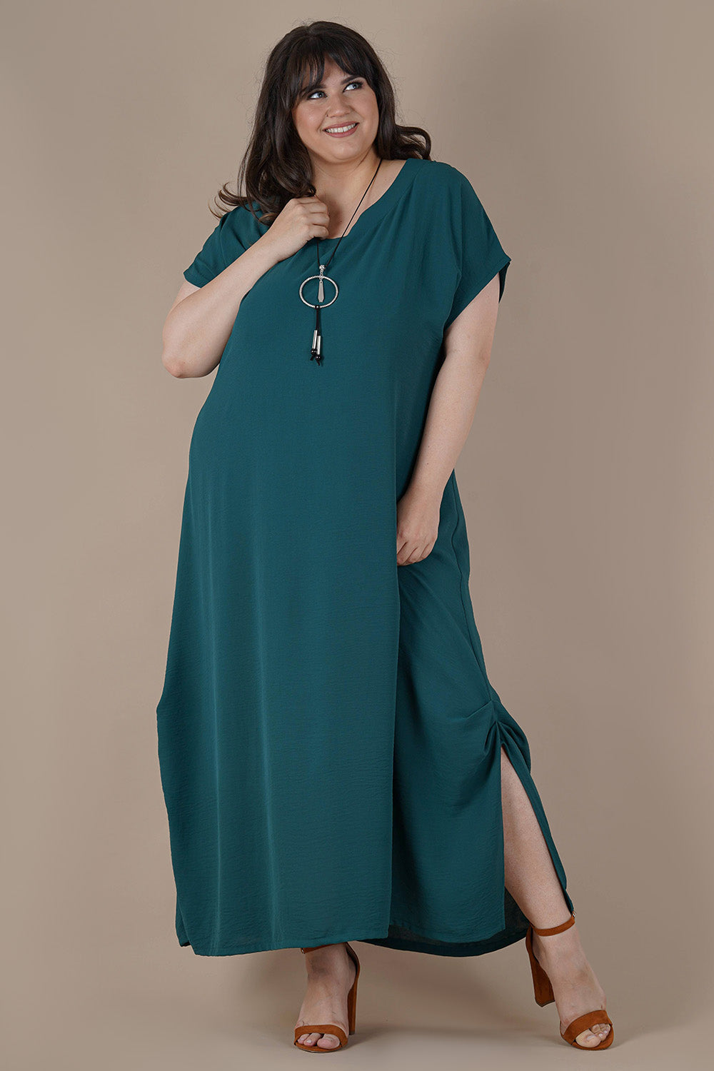 Plus size long dress with rings - Green