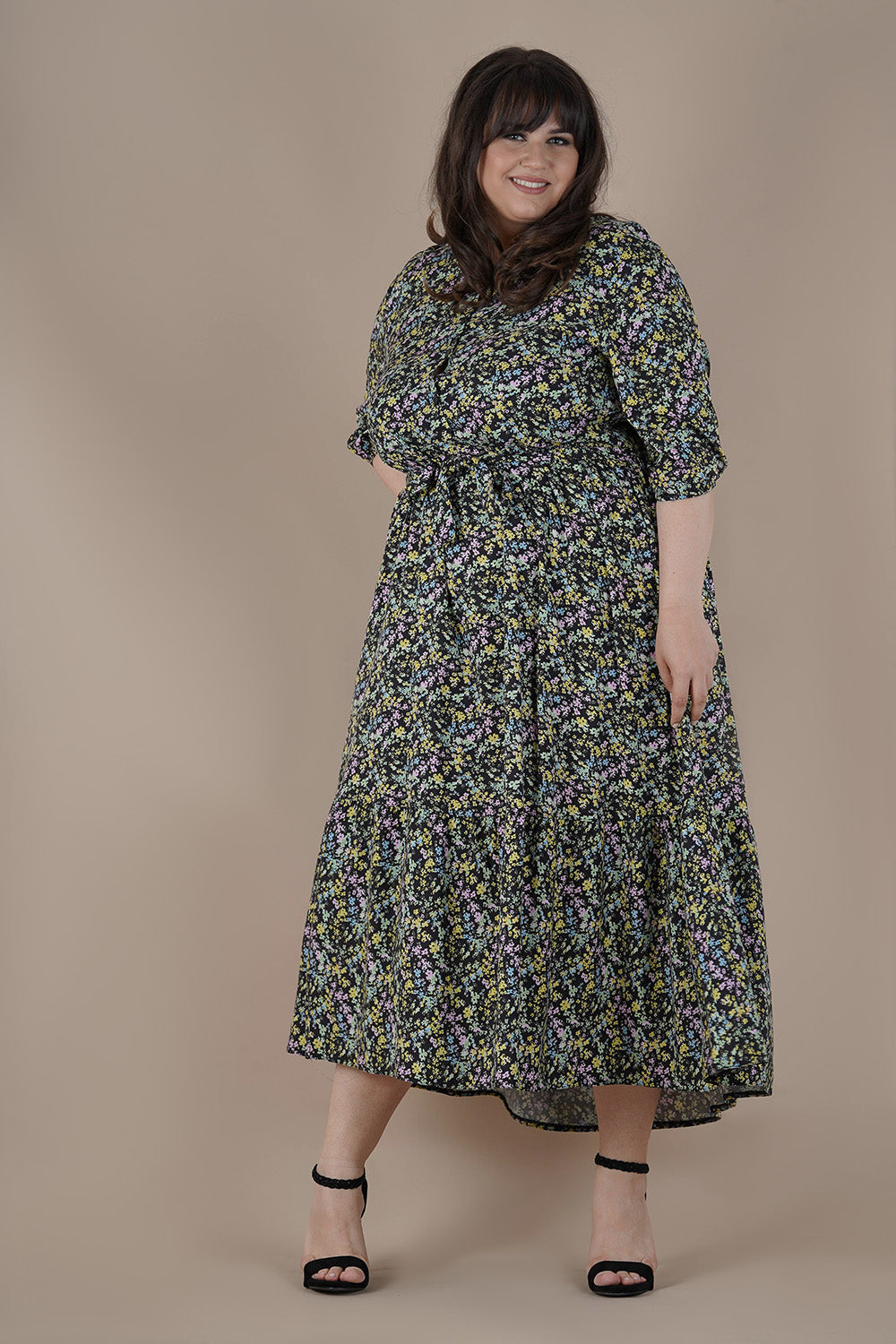 Plus size floral dress with belt