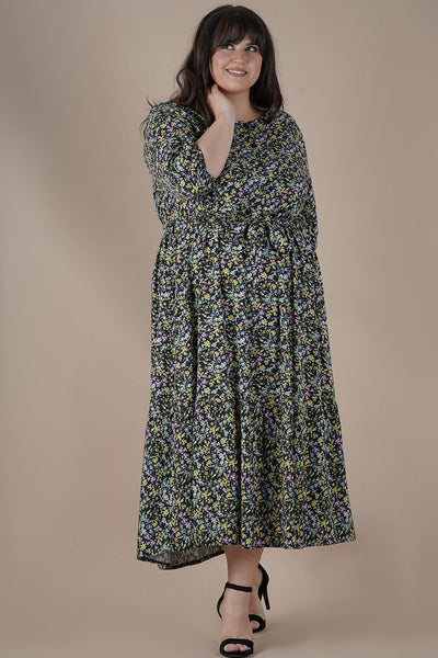 Plus size floral dress with belt