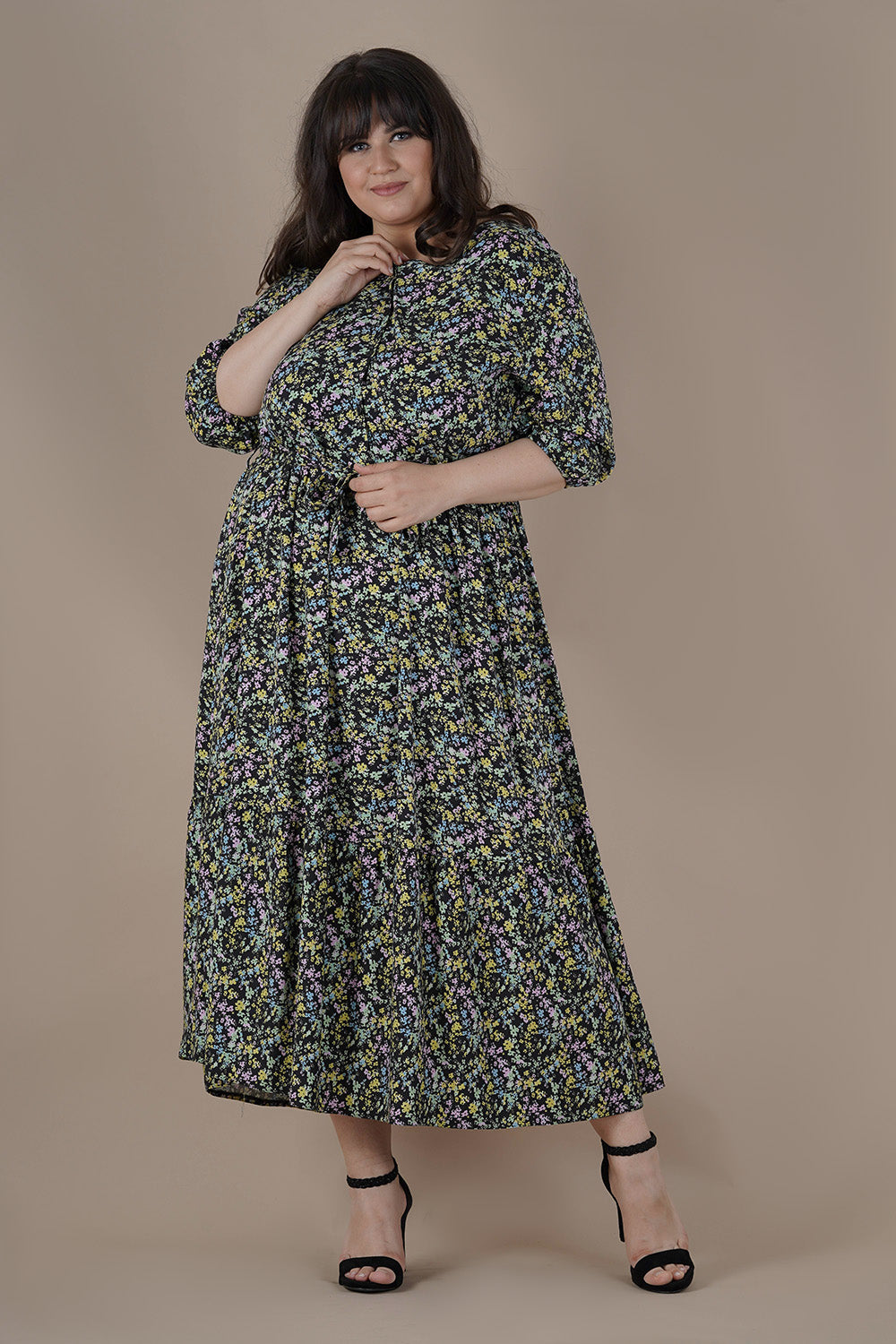 Plus size floral dress with belt