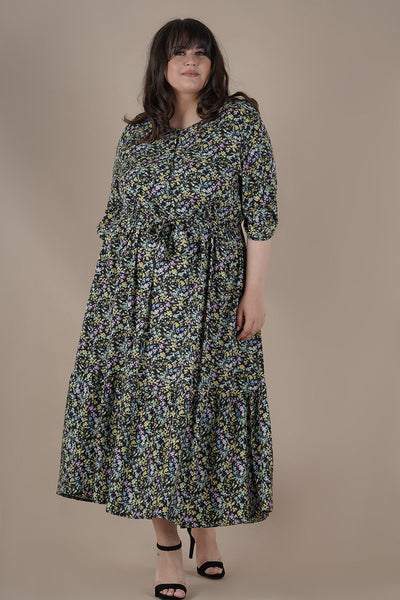 Plus size floral dress with belt