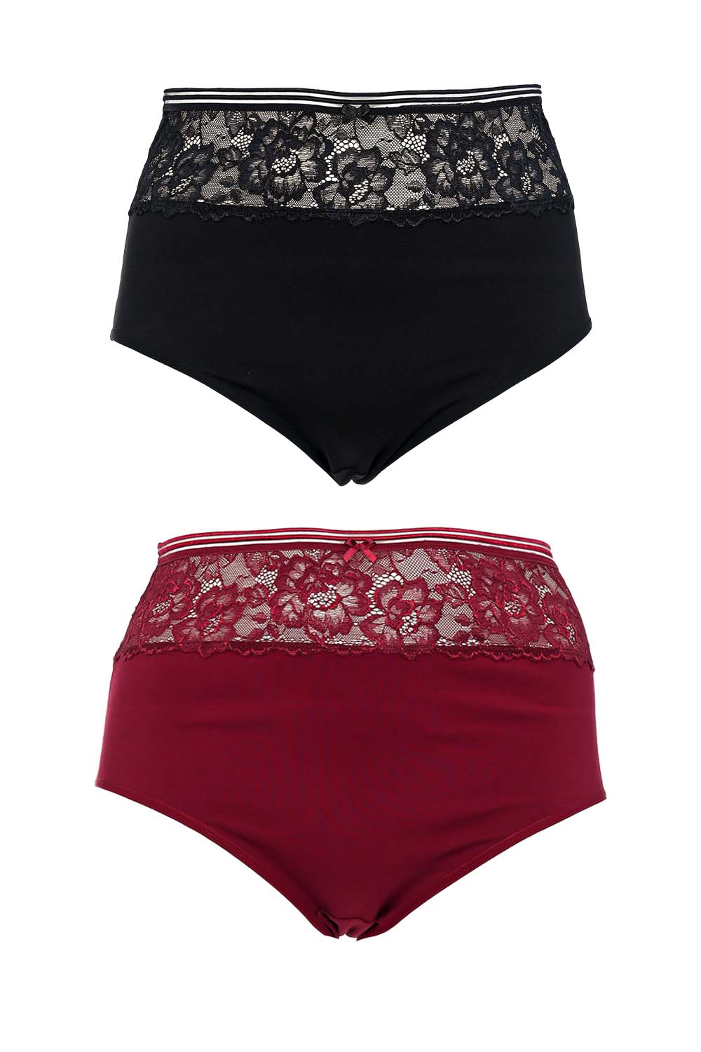 Set of 2 pcs. cotton panties with lace - Black and Bordeaux