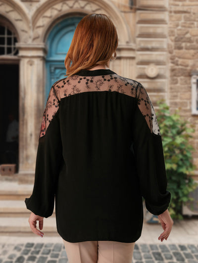 Plus size blouse with lace shoulders women