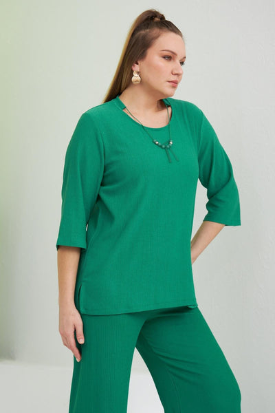 Textile tunic with necklace - Green