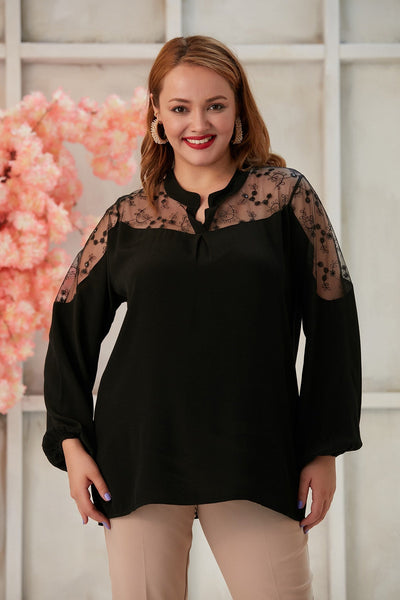 Plus size blouse with lace shoulders women