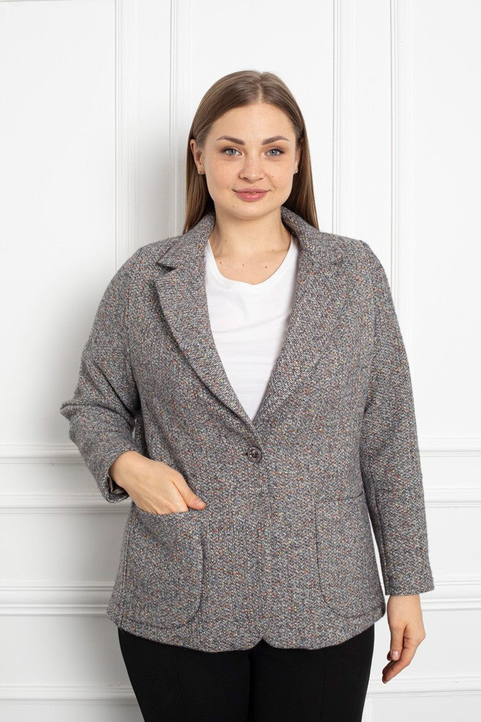 Spring maxi jacket with lapel - grey